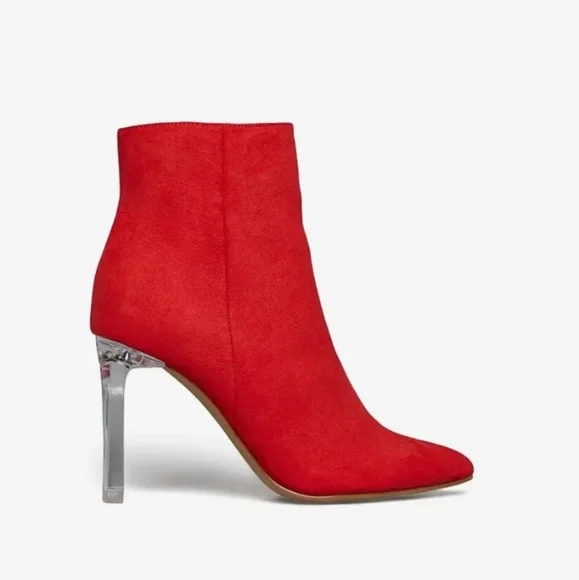 NEW Women's Charone Red Chunky Block Heel Pointed Toe Ankle Boots Size 7 - Picture 4 of 5